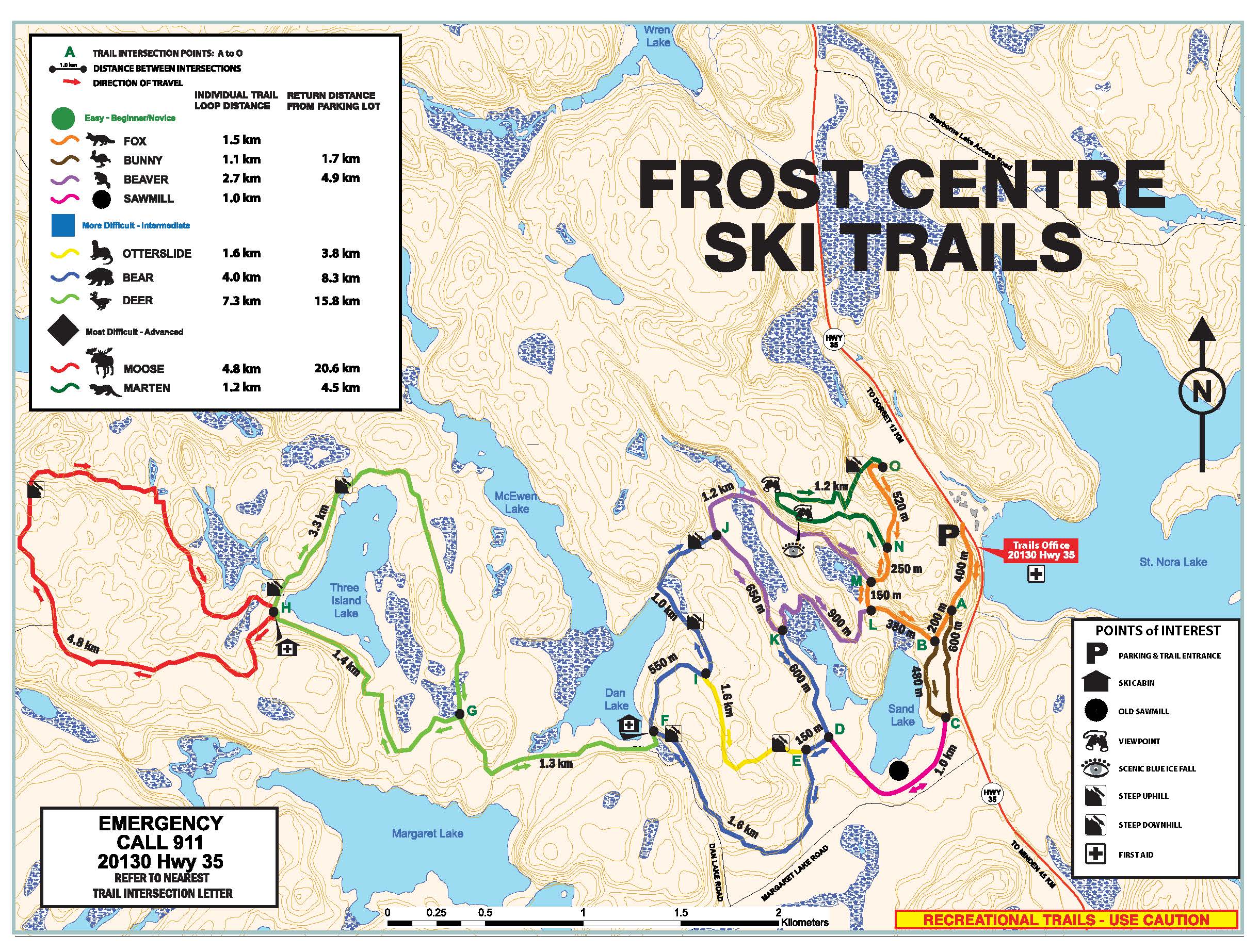 Image shows map of Frost Centre Ski Trails.