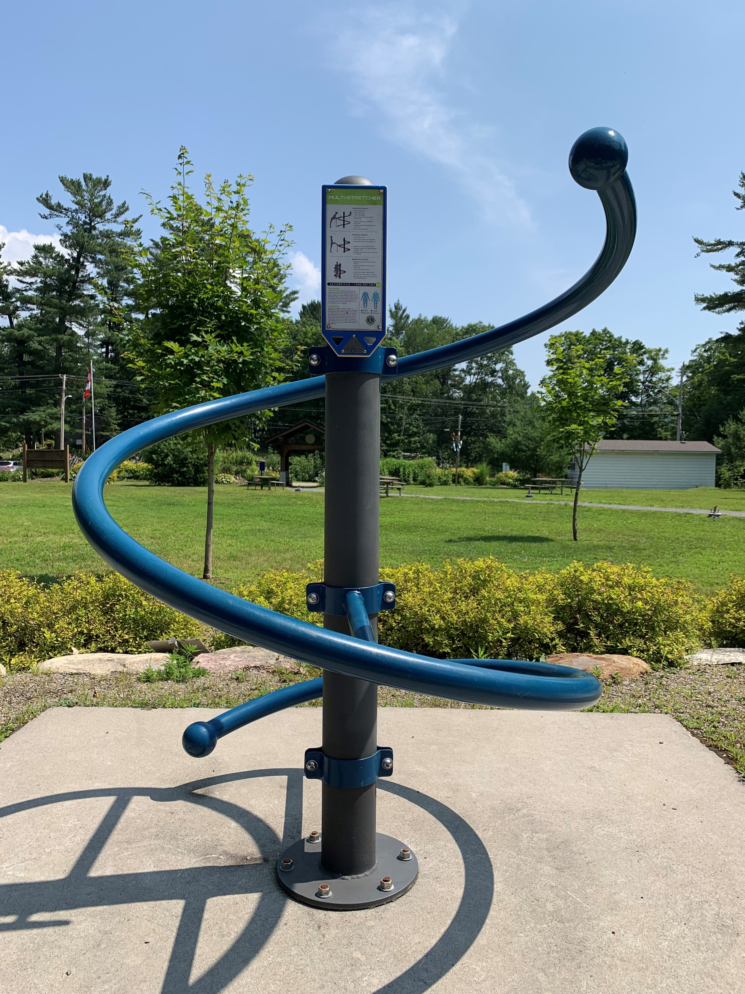 Image shows outdoor exercise equipment at Dorset Lions Centennial Park.