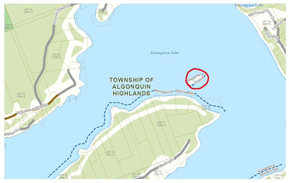 Image shows a map highlighting an island property.