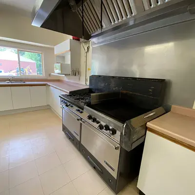 Image shows the oven range in the main kitchen at Stanhope hall. 