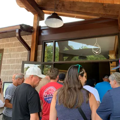 Image shows people entering the Dorset Recreation Centre. 