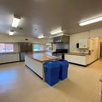 Image shows the main kitchen at the Stanhope hall. 