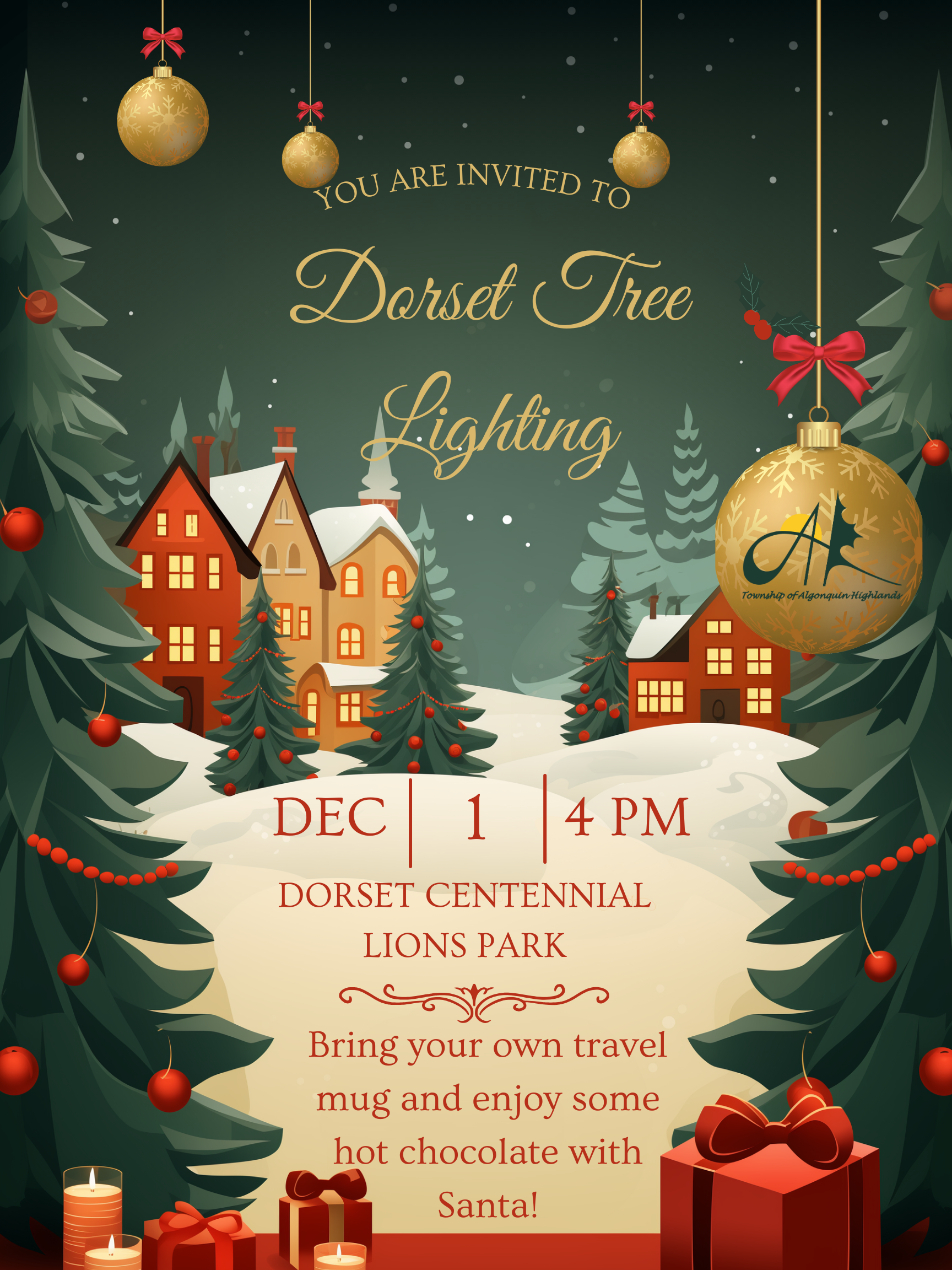 Image shows poster for tree-lighting celebration.